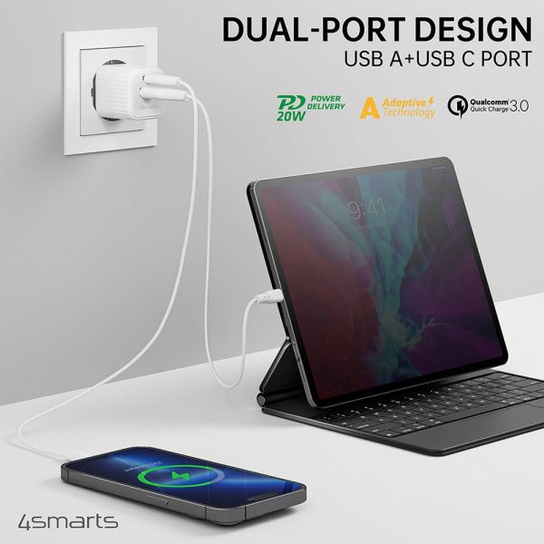 4smarts  20W Vægoplader m. 1x USB-A   1x USB-C - Hvid For Discount