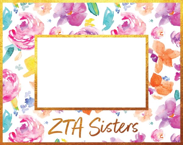 Zeta Tau Alpha Gold Foil & Floral Painted Wooden Picture Frame For Discount