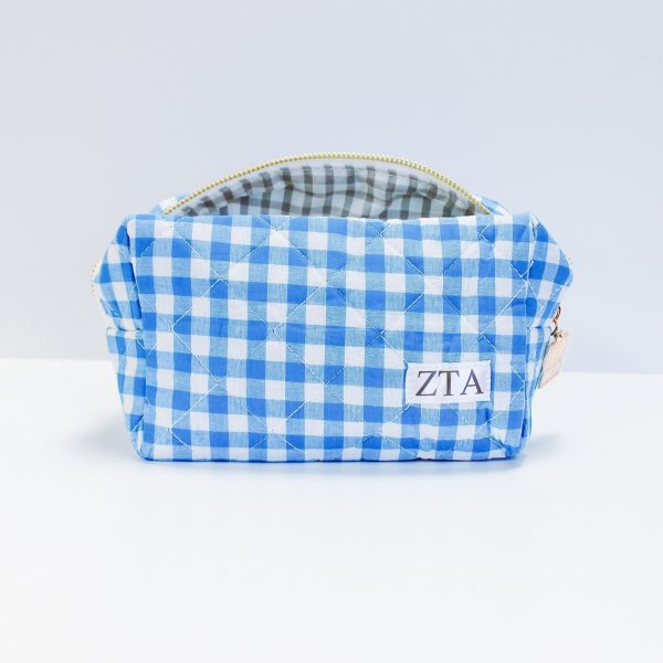 Zeta Tau Alpha Gingham Quilted Makeup Bag Online now