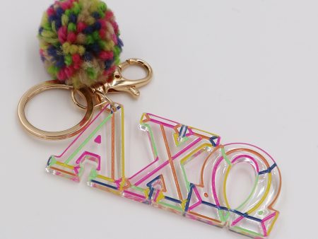 Alpha Chi Omega Color Block Acrylic Pom Keychain For Discount