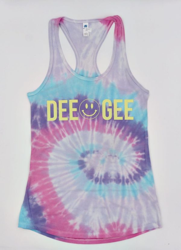 Sorority Ladies Tie Dye Tank with Smiley Face Design Hot on Sale