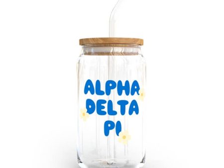 Alpha Delta Pi Glass Cup with Yellow Flowers on Sale