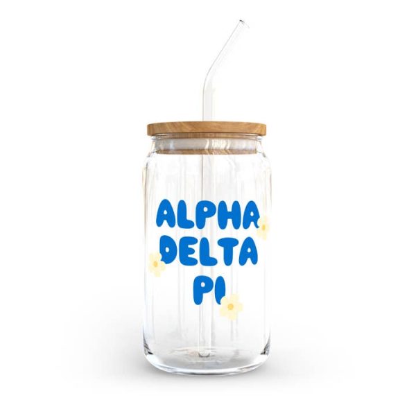 Alpha Delta Pi Glass Cup with Yellow Flowers on Sale