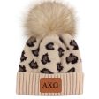 Alpha Chi Omega Leopard Print Pom Pom Beanie Hot on Sale