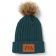 Zeta Tau Alpha Leather Patch Pom Pom Knit Hat on Sale