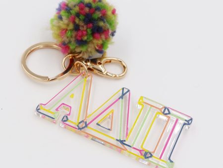 Alpha Delta Pi Color Block Acrylic Pom Keychain For Sale