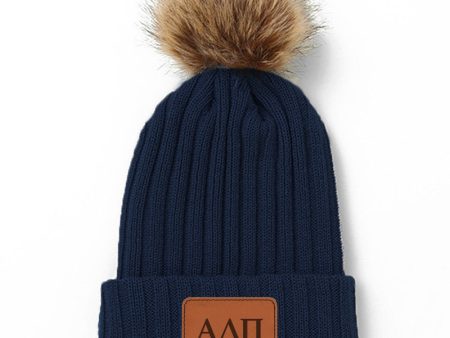 Alpha Delta Pi Leather Patch Pom Pom Knit Hat Supply