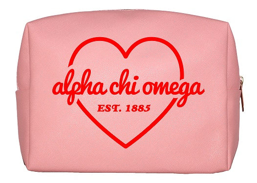 Alpha Chi Omega Pink & Red Heart Makeup Bag Supply