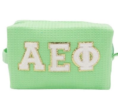 Alpha Epsilon Phi Waffle Make-Up Bag with Chenille Letters Online