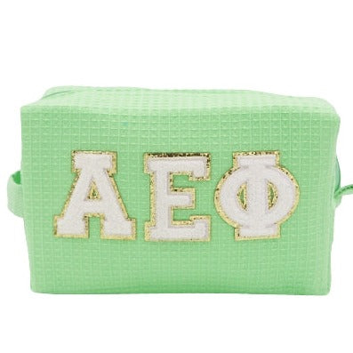 Alpha Epsilon Phi Waffle Make-Up Bag with Chenille Letters Online