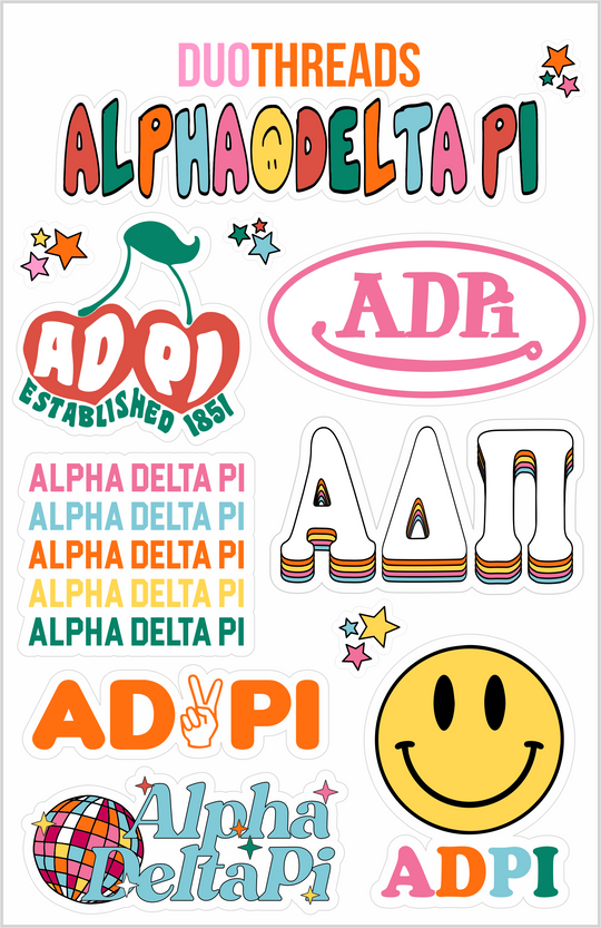 Alpha Delta Pi Rainbow Sticker Sheet Online Sale