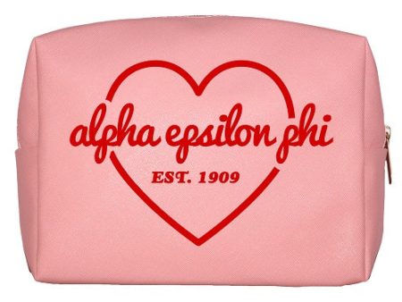 Alpha Epsilon Phi Pink & Red Heart Makeup Bag For Discount