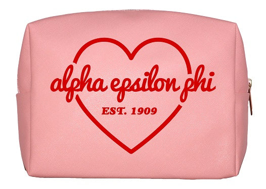 Alpha Epsilon Phi Pink & Red Heart Makeup Bag For Discount