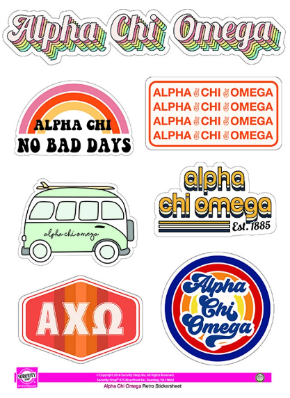 Alpha Chi Omega Retro Sticker Sheet For Cheap