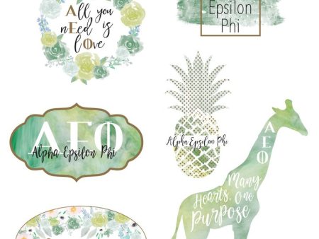 Alpha Epsilon Phi Watercolor Sticker Sheet on Sale