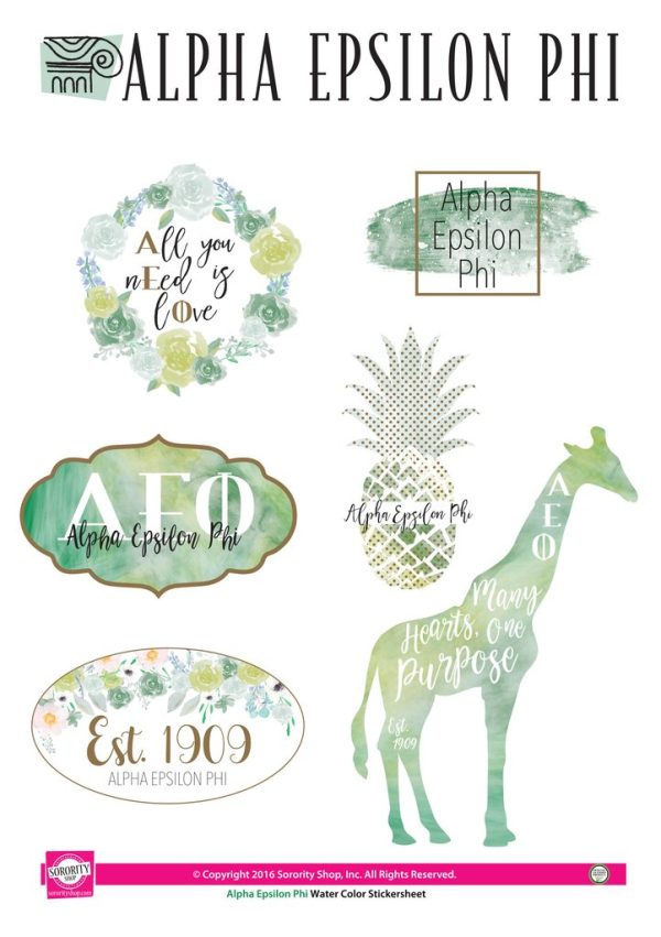 Alpha Epsilon Phi Watercolor Sticker Sheet on Sale