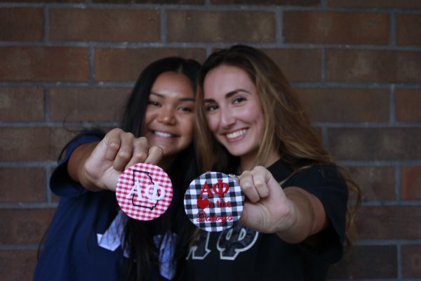 Alpha Phi  Hearts the ___  Gingham Game Day Embroidered Button Fashion