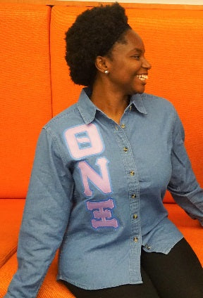 Theta Nu Xi Denim Button Down Shirt Sale