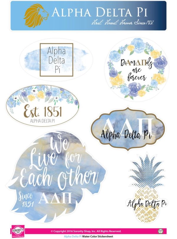 Alpha Delta Pi Watercolor Sticker Sheet Hot on Sale